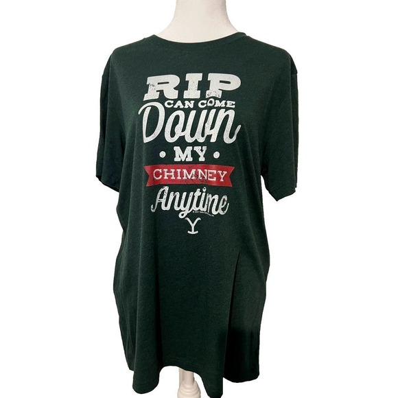 Yellowstone RIP Graphic Tee Green Short‎ Sleeve Bella Canvas L Christmas - Picture 1 of 8